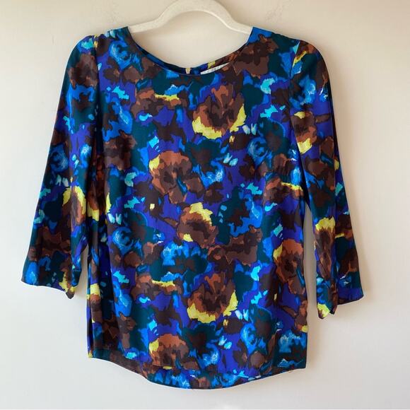Boden Silk Blend Multicolor Abstract Floral Print Top Blouse 3/4 Sleeve Size 4 - Picture 1 of 8